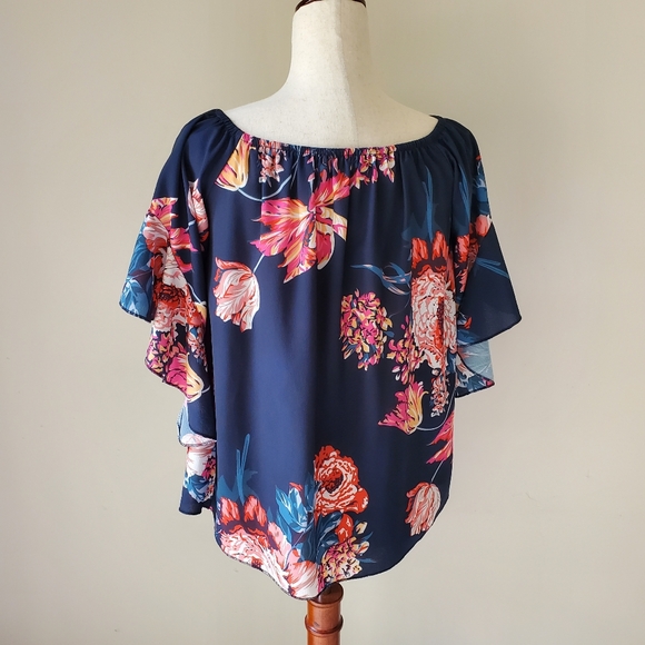 Floral Cropped Tie Front Vacation Top Off The Shoulder Medium - Picture 3 of 9